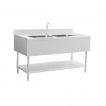 SS304 European Style Double Sink Bench With Splashback