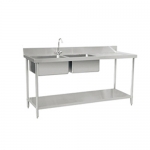 SS304 1.2m Double Sinks Bench With Under Shelf