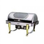 Oblong Double Pans Chafing Dish With Gilt Legs & Show Window