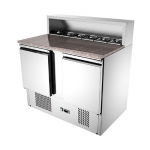 SS304  0.9m 2 Door Static Cooling Salad Work Bench With Marble Top