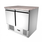 SS304  0.9m 2 Door Static Cooling Salad Work Bench With Marble Top