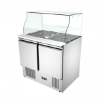 SS304 2 Doors Static Cooling   Salad Work Bench With Glass Cover