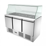 SS304 3 Doors Static Cooling   Salad Work Bench With Glass Cover