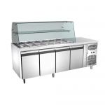 SS304 4 Doors Fancooling  Salad Work Bench With Glass Cover