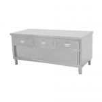 SS304 1.8m Bench Cabinet With 3 Drawers & Sliding Doors