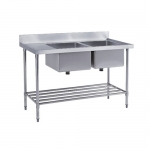 SS304 600mm Double Sinks Bench With Pot Shelf