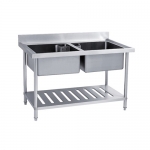 SS304 600mm Double Sinks Bench With Under Shelf