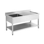 SS304 600mm Single Sink Bench With Under Shelf