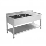 SS304 600mm Double Sinks Bench With Under Shelf