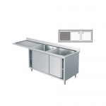 SS304 1.6m Double Sinks Bench With Splashback