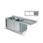 SS304 1.4m Double Sinks Bench With Splashback