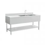 SS304 1.8m Double Sinks Bench With Splashback and Under Shelf