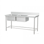SS304 700mm Double Sinks Bench With Splashback