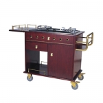 Brown-red Painted Wooden Flame Cooking Cart With Wooden Top