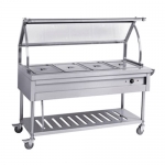 Electric 6 Pans Bain Marie Buffet Trolley With Glass Top